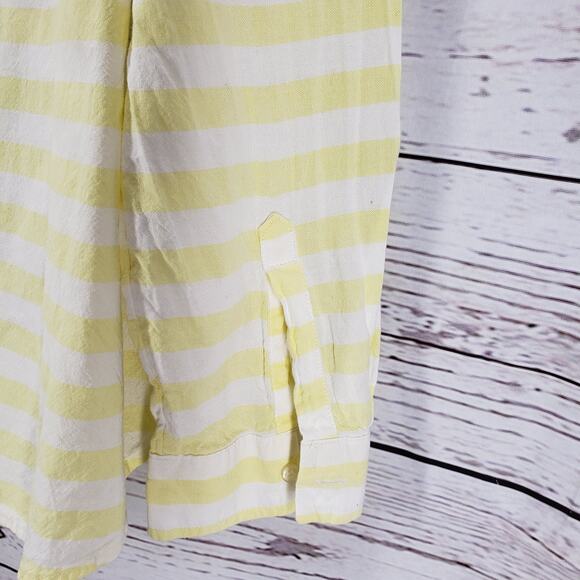 Old Navy Yellow 100%Cotton Striped Button Up Long Sleeve Top Size Large - Picture 14 of 14